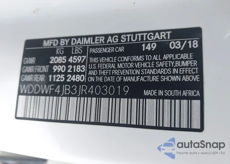 2018 Mercedes-Benz C 300 from USA, damaged, VIN WDDWF4JB3JR403019